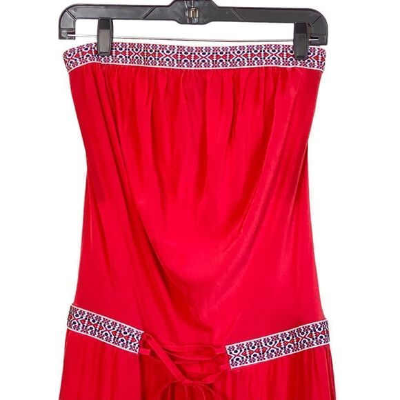 Gypsy 05 Red Tie Dye Cairo 100% Silk Embroidered Strapless Maxi Dress Sz XS - Picture 4 of 15